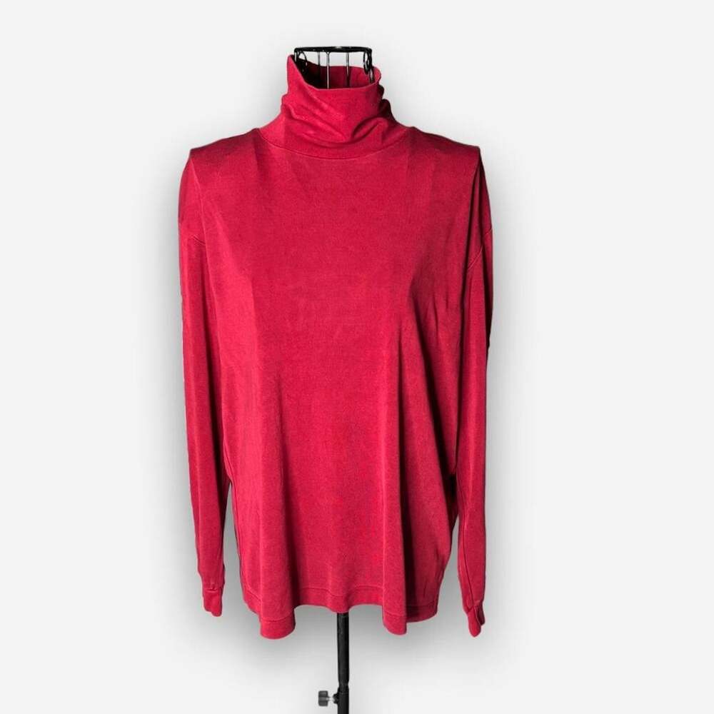 Cabela's 100% Silk Turtleneck Top Women Large Regular Red Long Sleeve Baselayer